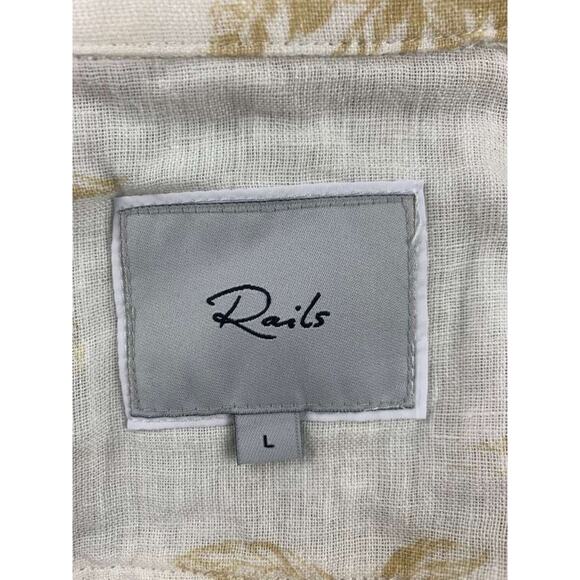 Rails Button Down Shirt Women L White Linen Bengal Tiger Palm Tree Long Sleeve - Picture 4 of 10